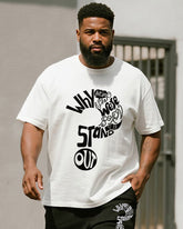 Big & Tall Men's Black And White Question Mark Letter Print Round Neck Short Sleeve T-shirt Shorts Suit